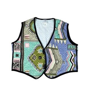 Vintage David Wayne Pastel‎ Abstract Quilted Vest Cropped Boho Layering Spring L